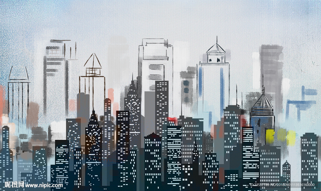 时尚城市建筑背景墙