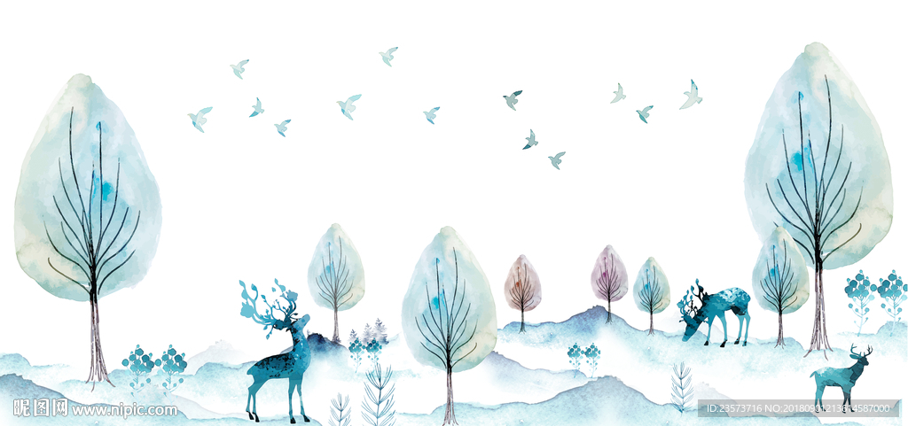 北欧简约麋鹿森林背景