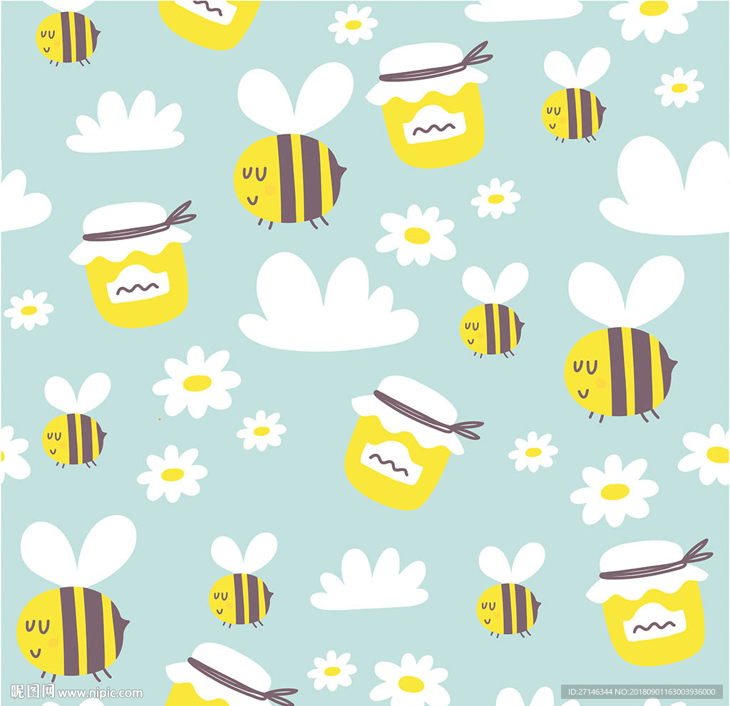 蜜蜂矢量无缝图案