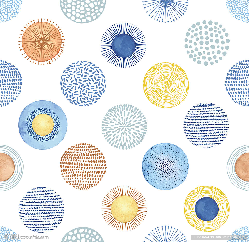 水彩圆圈矢量无缝图案