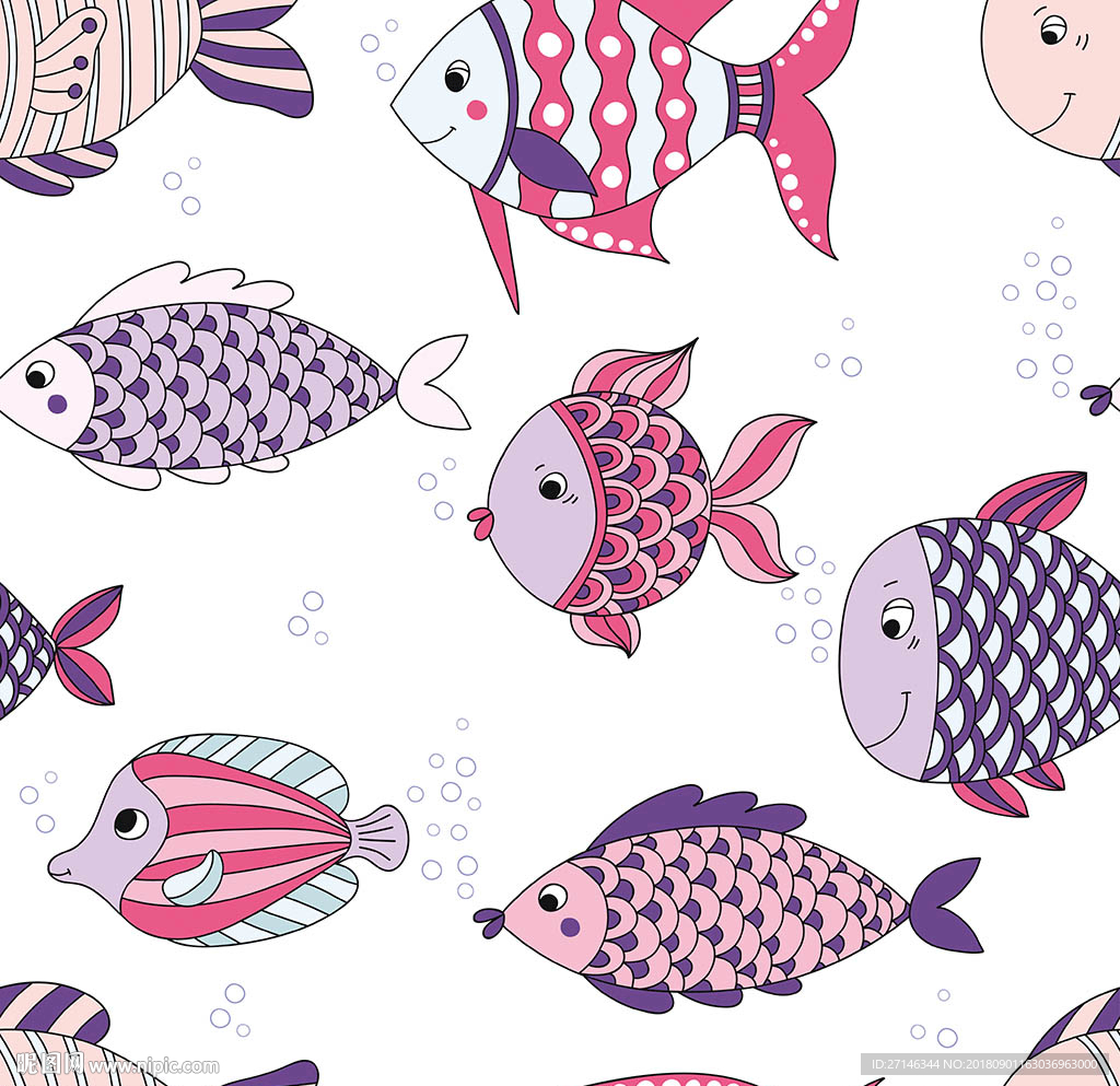 鱼群矢量无缝图案