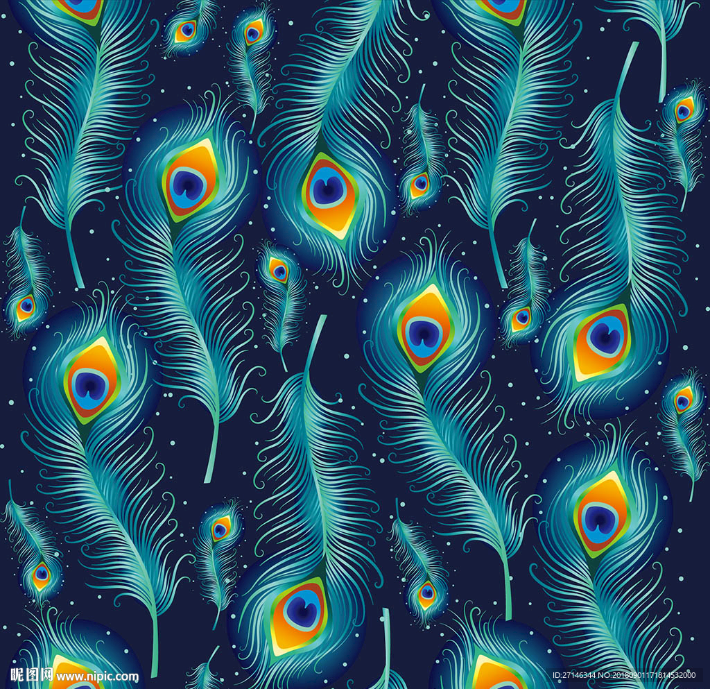 孔雀羽毛矢量无缝图案