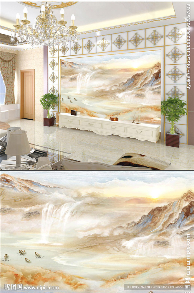 九鱼图大理石山水背景墙石纹素材