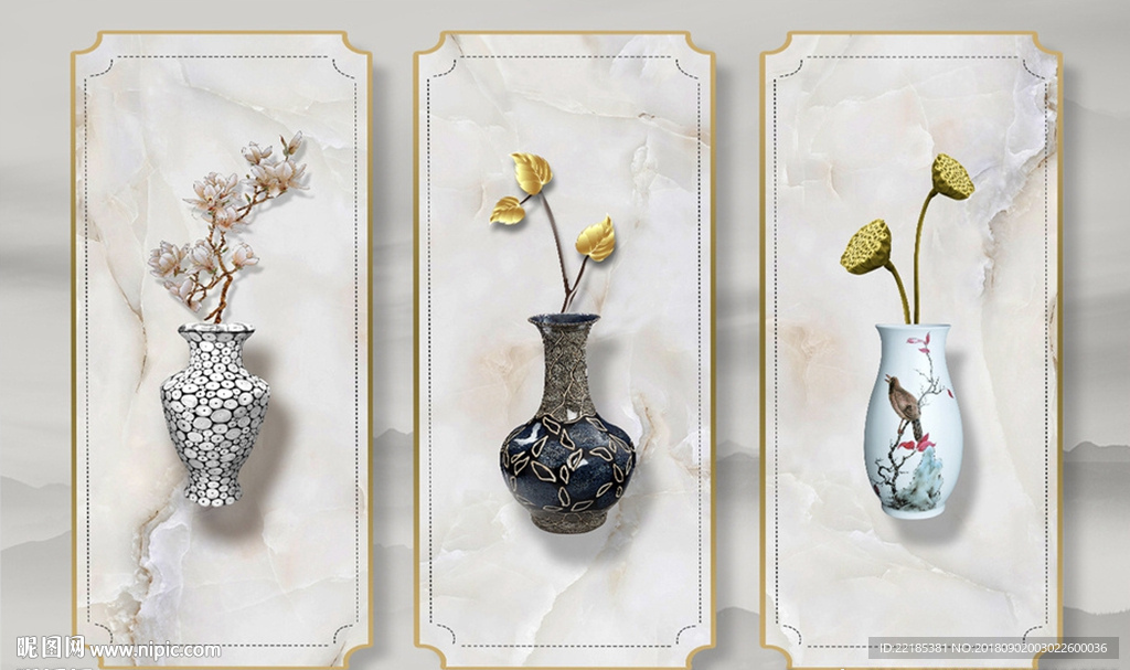 新中式古典立体花瓶背景墙