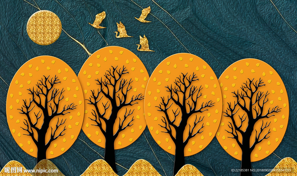 浮雕树飞鸟背景墙