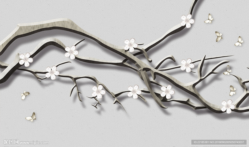 3d花枝蝴蝶背景墙