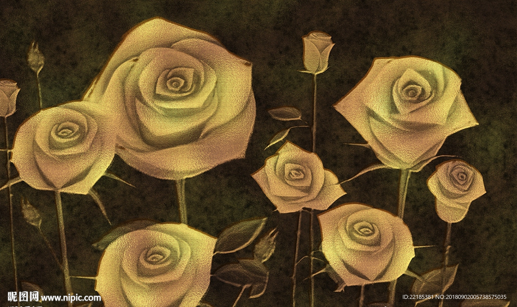 简约金色玫瑰花唯美背景墙
