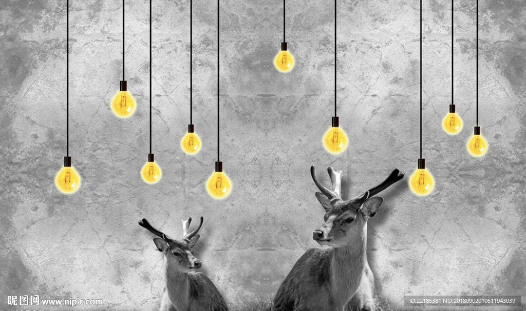 黄色灯泡梅花鹿背景墙