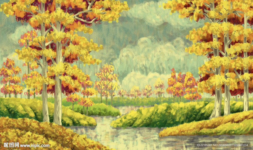 手绘风景油画背景墙