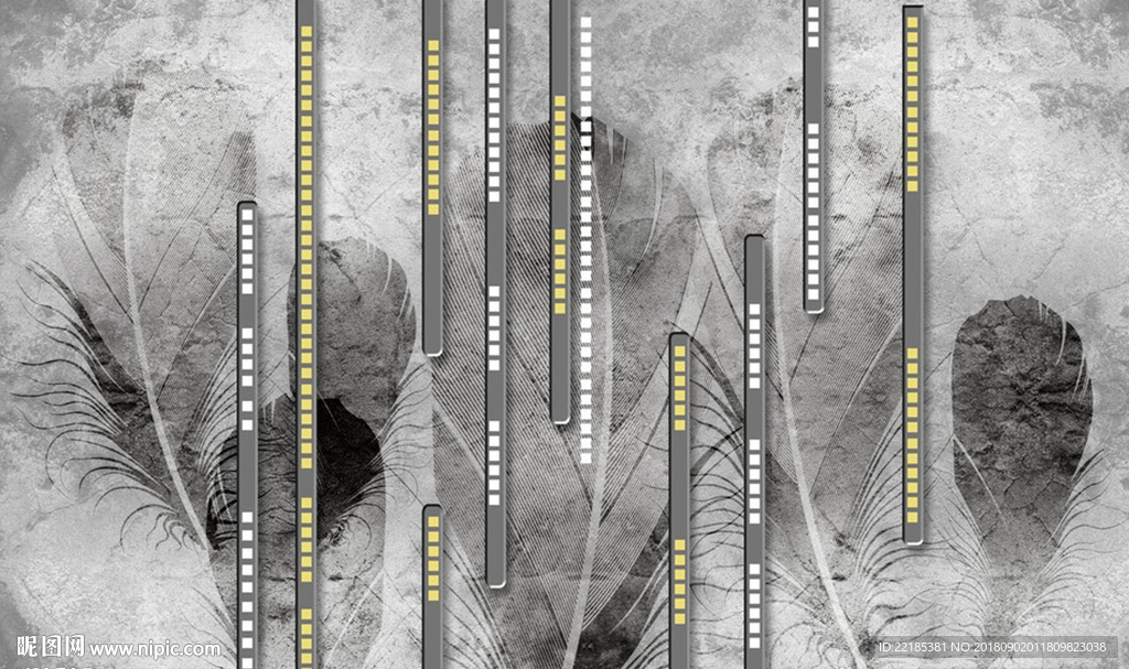 灰色羽毛几何图形背景墙