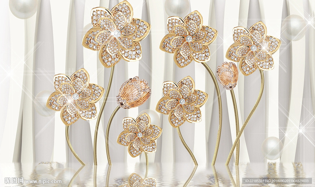 3d镶钻珠宝花朵背景墙