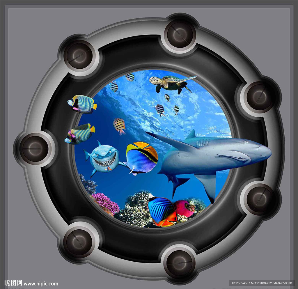 海底世界鲨鱼天顶吊顶壁画
