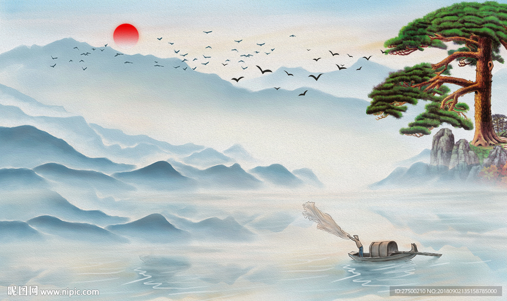 水墨山水背景墙