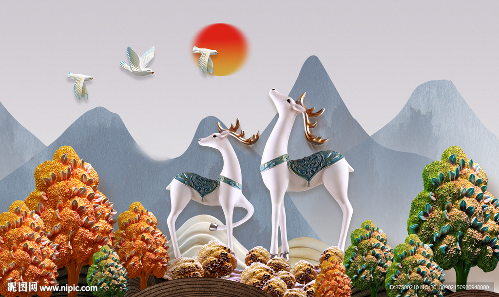 欧式麋鹿背景墙