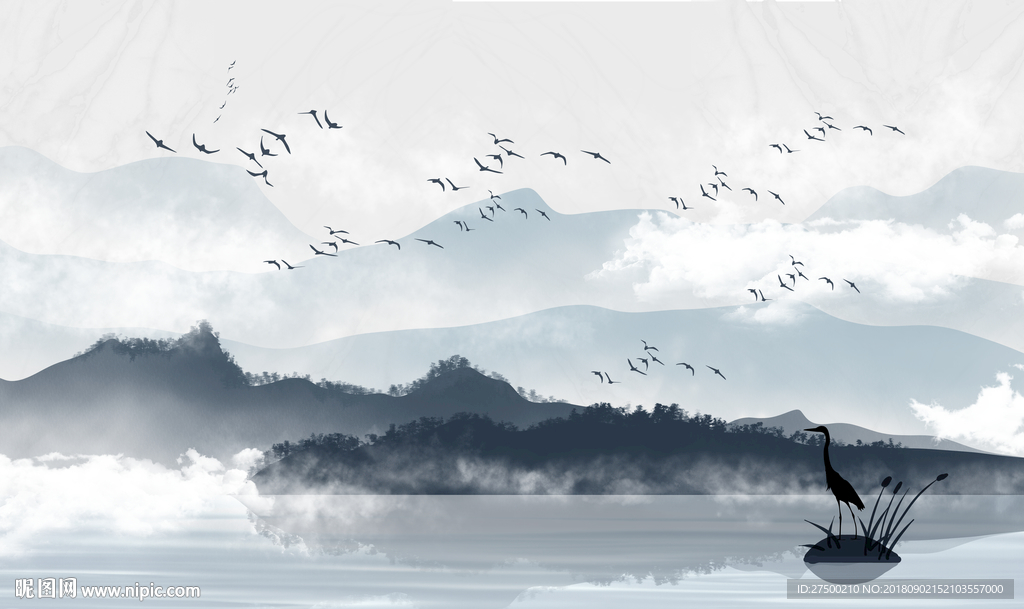 水墨山水背景墙