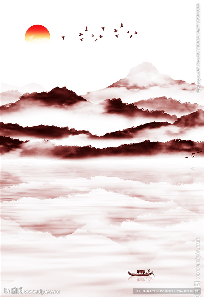 中式现代简约水墨山水装饰画