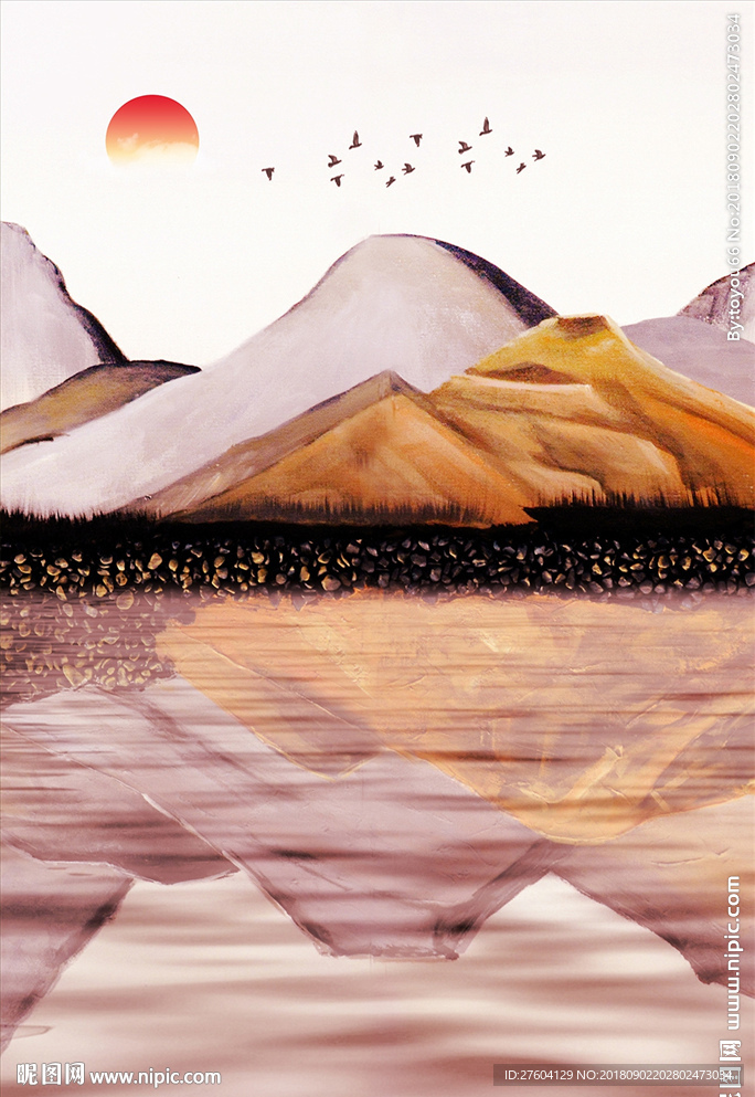 抽象山水风景新中式装饰画