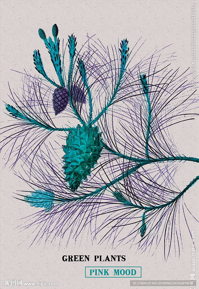 北欧风手绘绿色植物装饰画