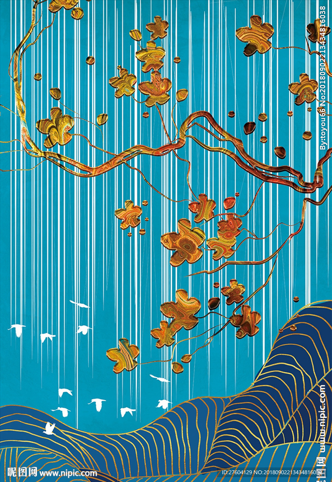 中式花卉山水抽象意境装饰画
