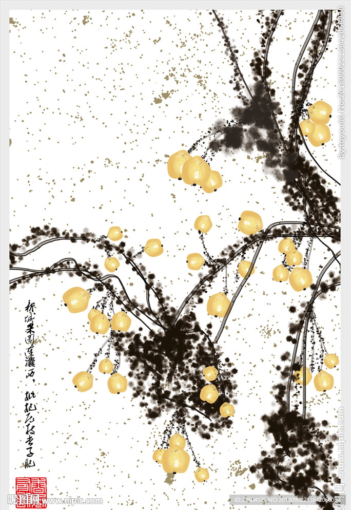 中国风淡彩水墨植物装饰画