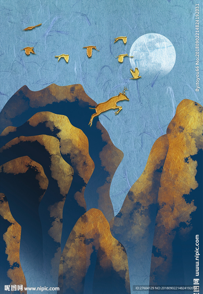 金箔质感高山意境山水装饰画