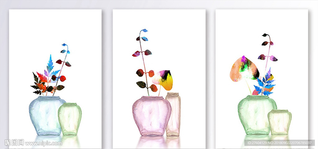 简约花瓶彩色叶子植物装饰画
