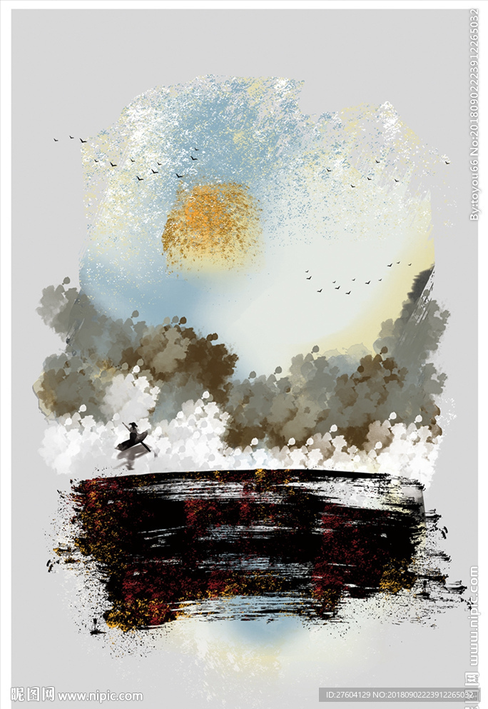 抽象手绘淡彩装饰画