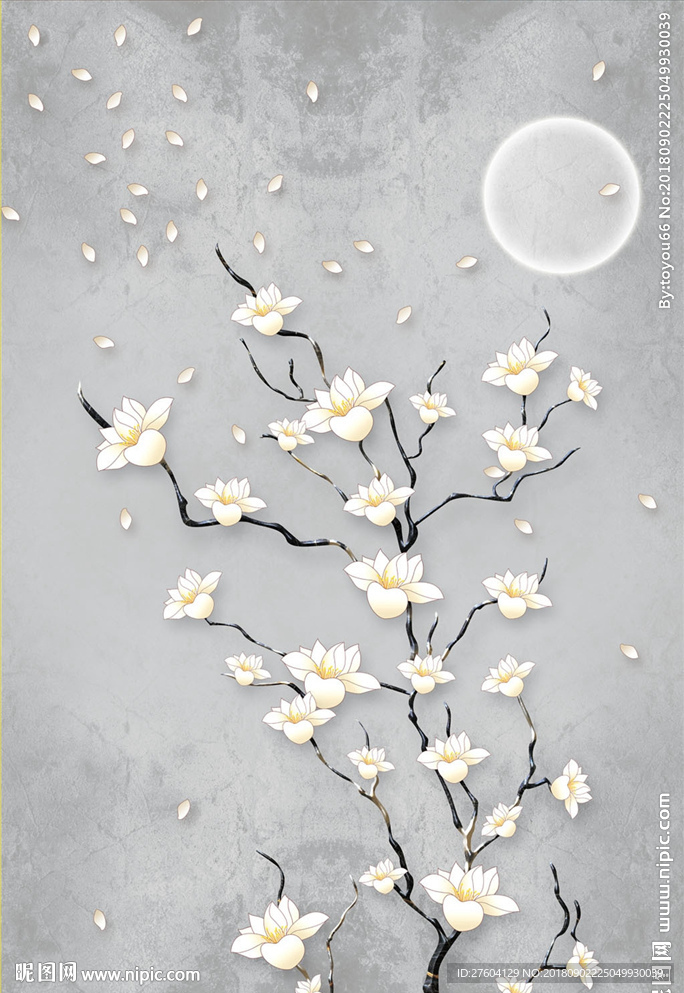 意境玉兰花枝装饰画