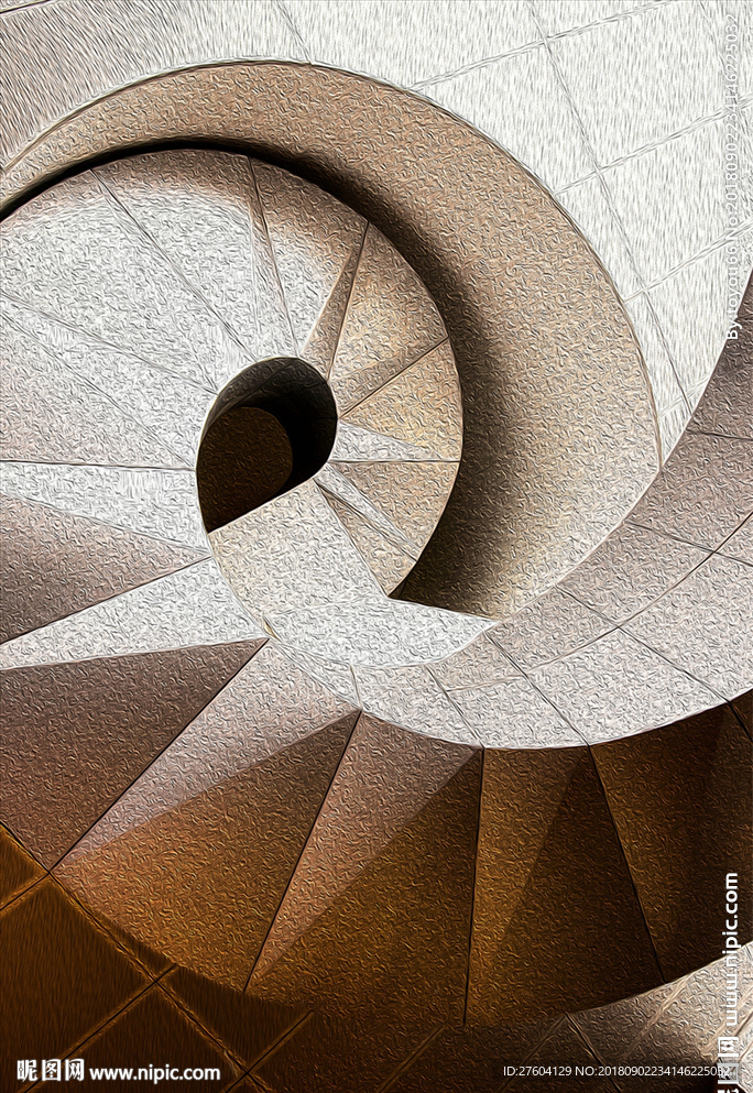 现代建筑旋梯光影装饰画