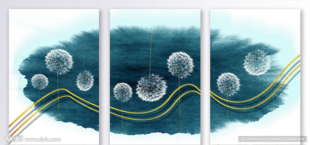 简约蒲公英植物水墨装饰画