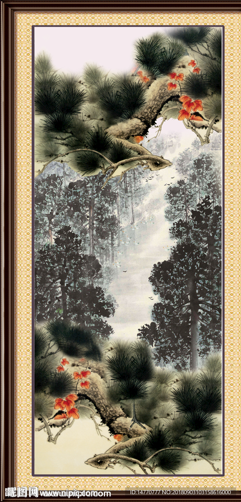 国画迎客松