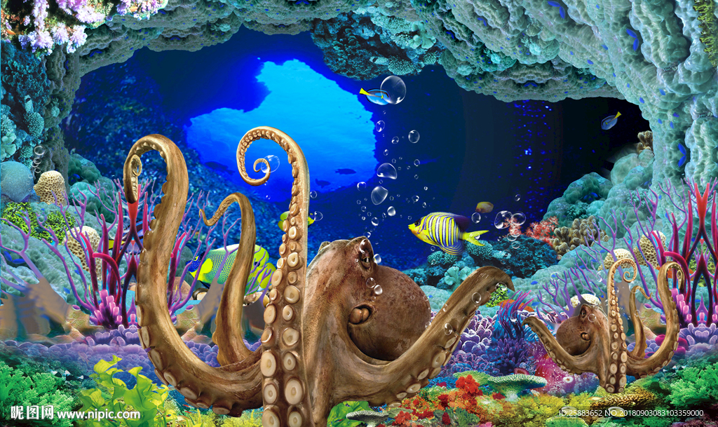 高清海底世界3D电视背景墙