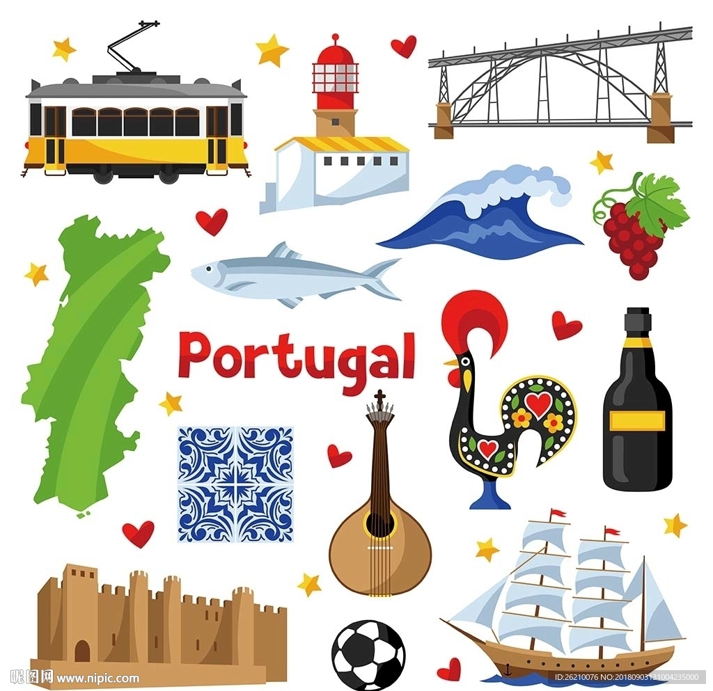 葡萄牙国家旅游景点矢量图标素材