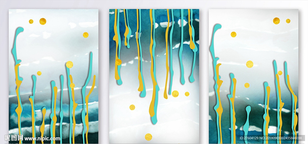 现代抽象线条蓝黄色装饰画