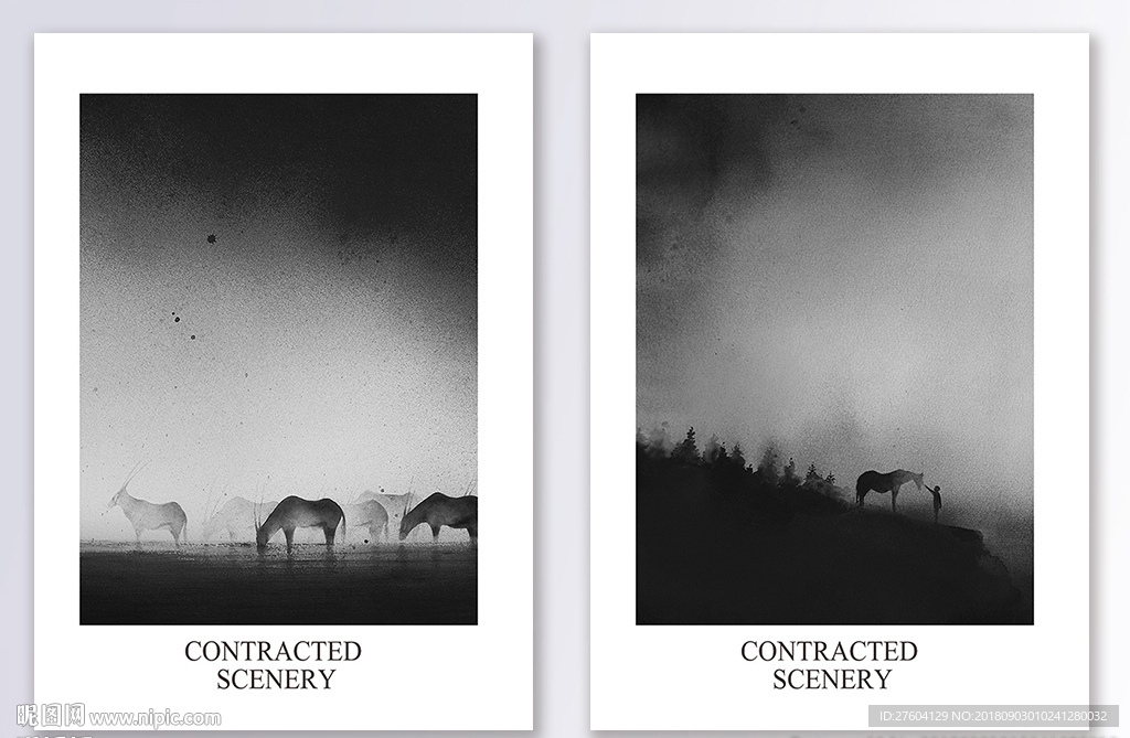 北欧简约群马黑白装饰画