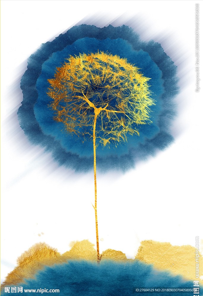 现代金色蒲公英植物装饰画