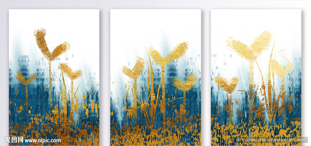 现代抽象金色萌芽装饰画
