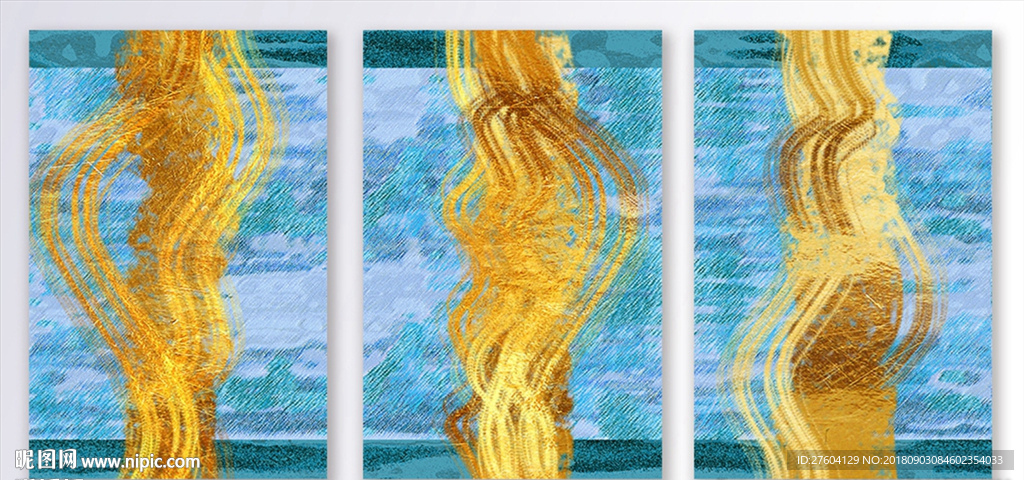 现代抽象金色波浪装饰画
