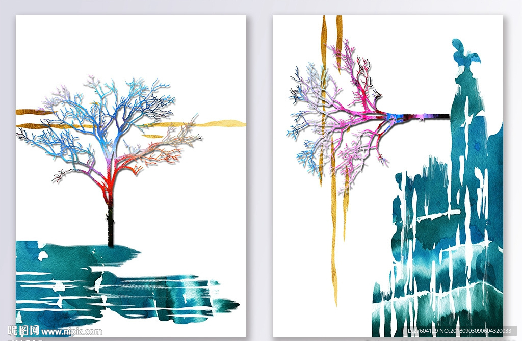 现代抽象彩色树装饰画