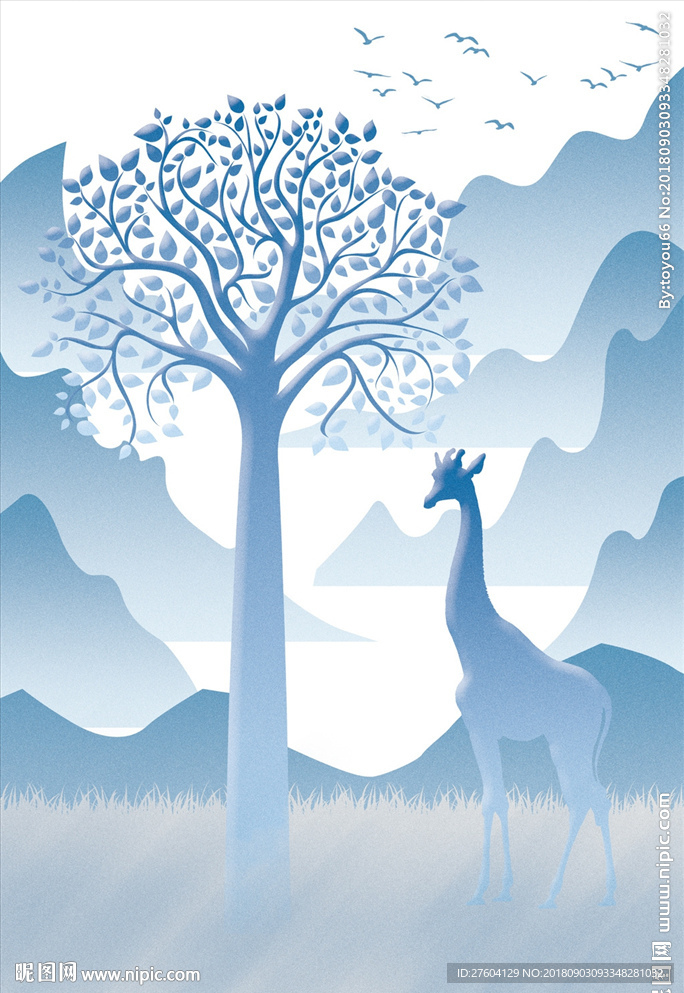 清新发财树北欧动物装饰画