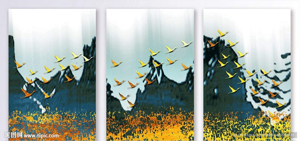 现代抽象蓝山飞雁装饰画