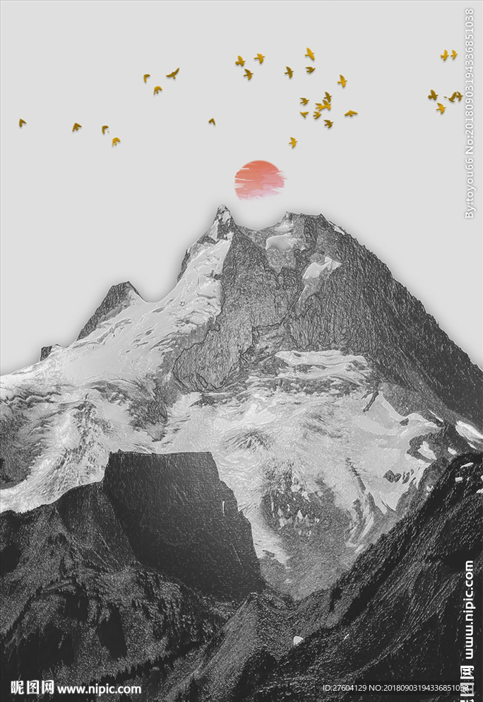 北欧风浮雕山川飞鸟装饰画