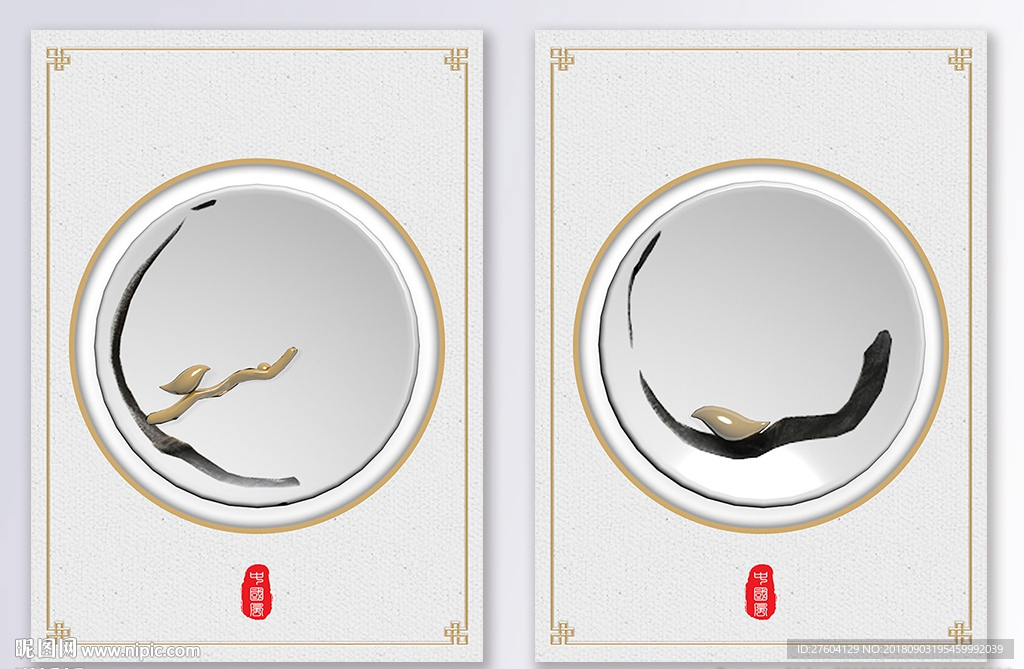 浮雕水墨风金色小鸟二联装饰画