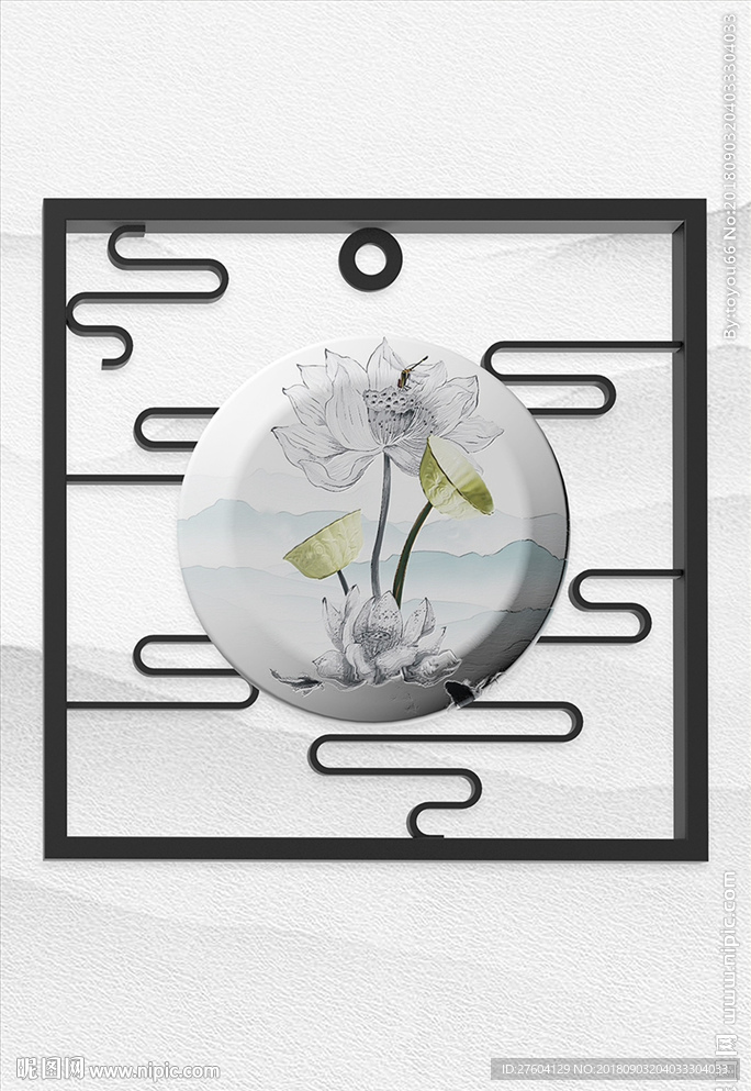 浮雕盘子荷花装饰画