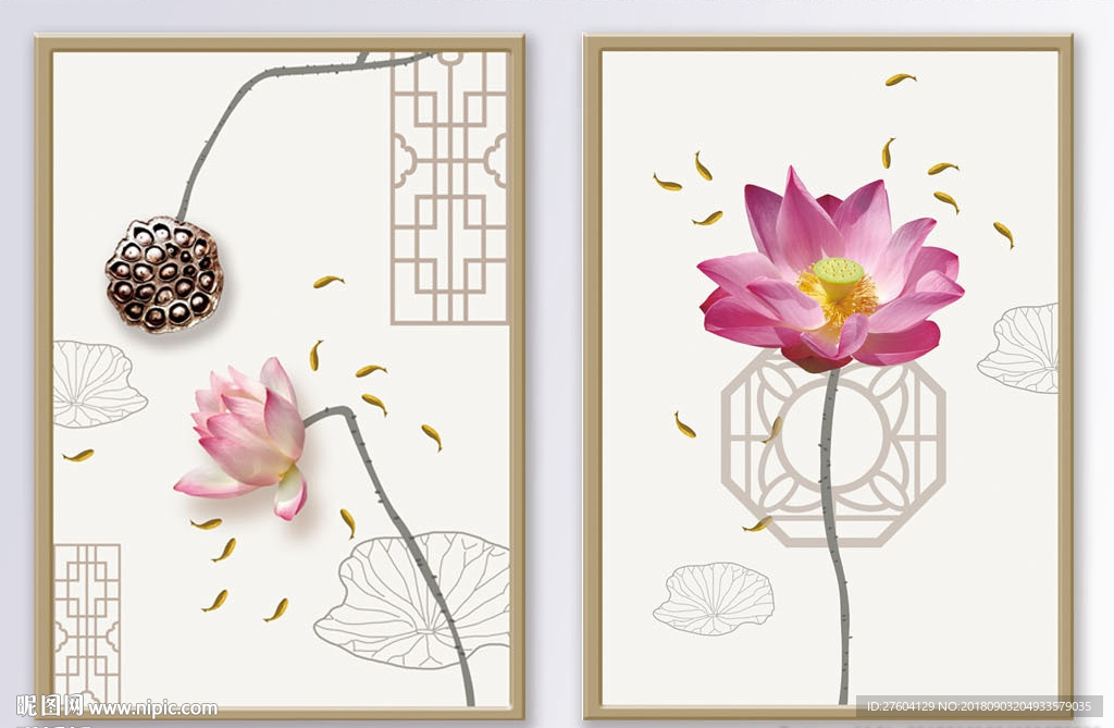 中国风意境莲花装饰画