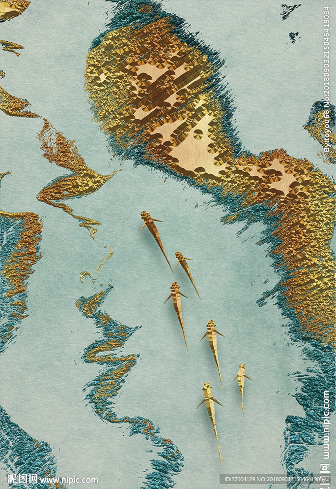 浮雕意境山水鱼群装饰画