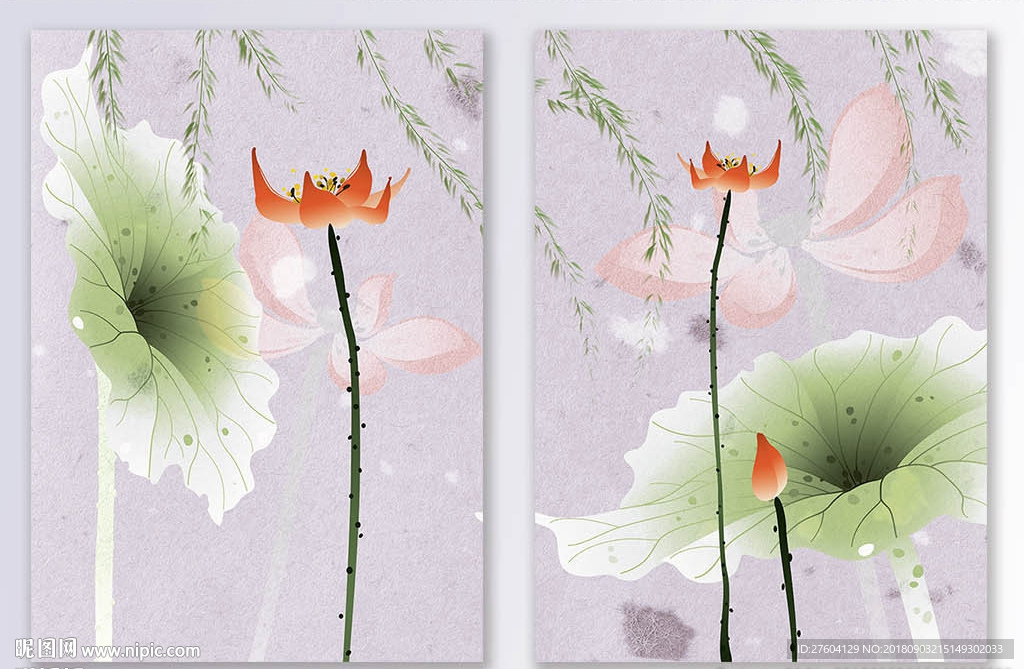 淡雅意境手绘荷花装饰画