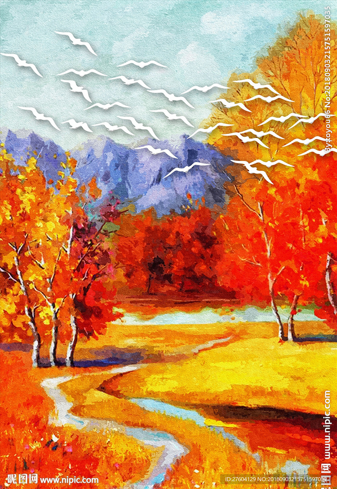 现代唯美油画手绘风景装饰画