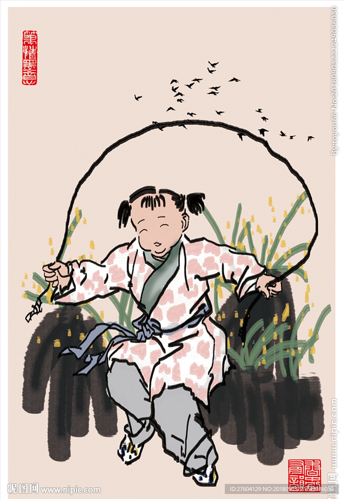 手绘中国风民俗艺术人物装饰画