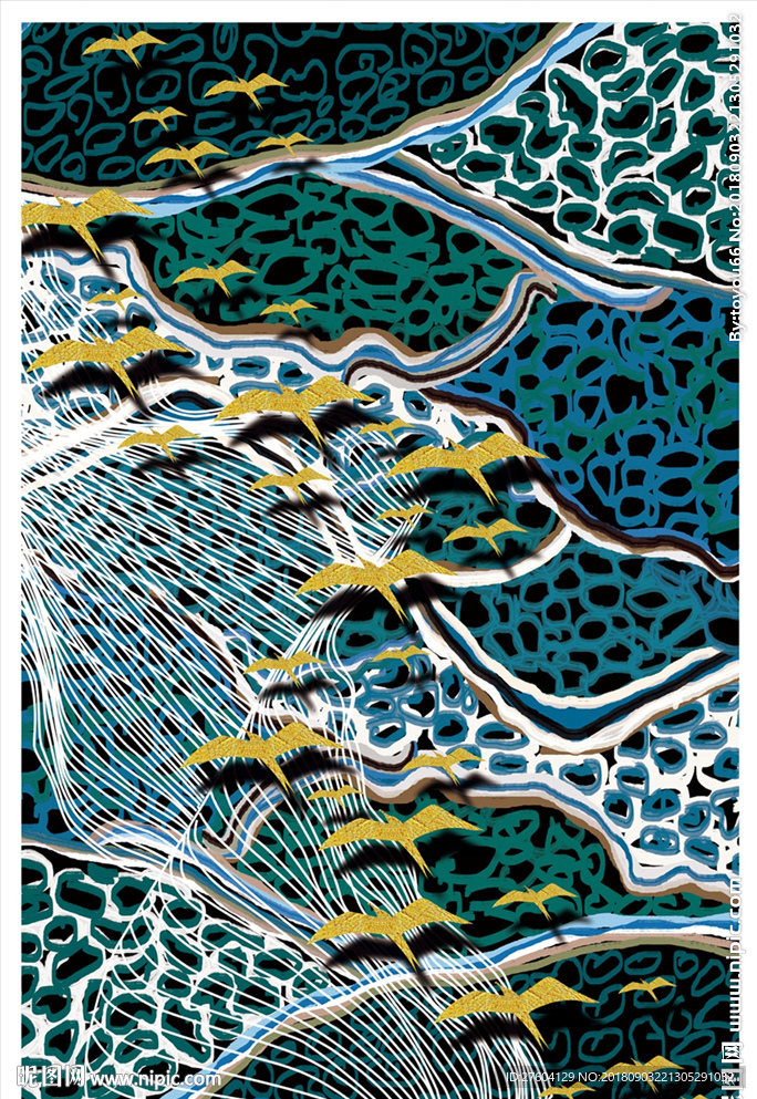 手绘抽象淡彩飞鸟装饰画